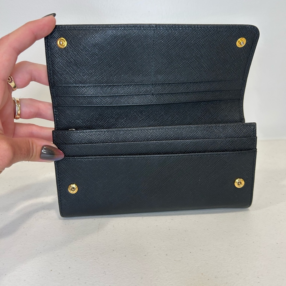Prada Long Wallet Bi fold Black Leather with ribbon. - Picture 4 of 9
